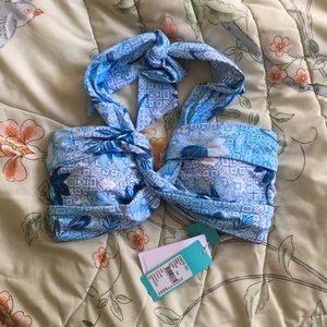 Seafolly Bandeau Bikini top - blue floral and geo